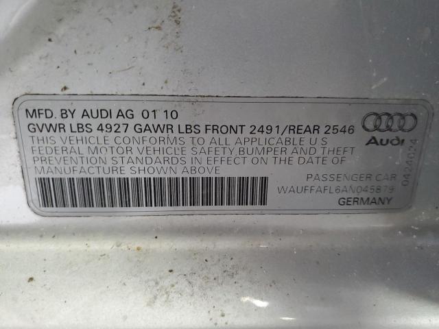 2010 Audi A4 Premium Plus VIN: WAUFFAFL6AN045879 Lot: 61828894