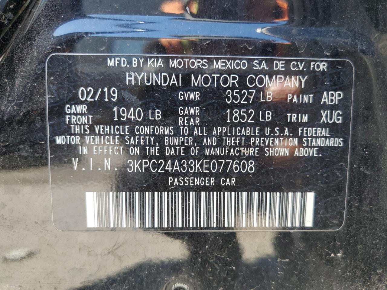 3KPC24A33KE077608 2019 Hyundai Accent Se