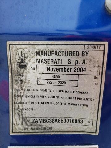 2005 Maserati Coupe Gt VIN: ZAMBC38A650016883 Lot: 62293734