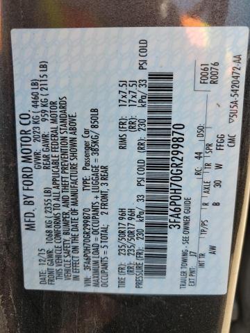 2016 Ford Fusion Se VIN: 3FA6P0H70GR299870 Lot: 61904444