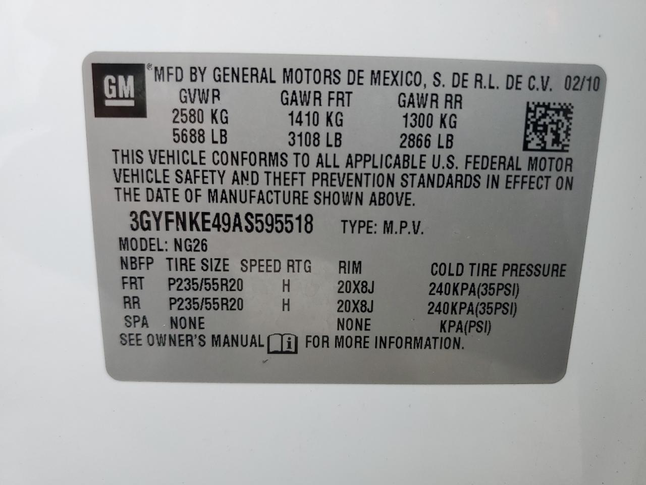 3GYFNKE49AS595518 2010 Cadillac Srx Premium Collection