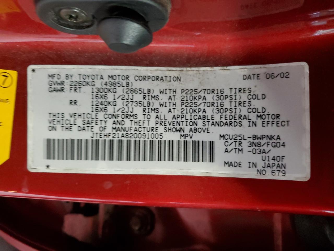 JTEHF21A820091005 2002 Toyota Highlander Limited