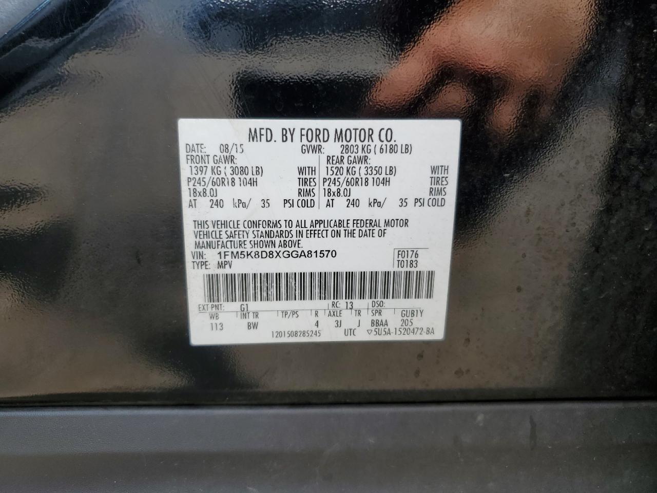 1FM5K8D8XGGA81570 2016 Ford Explorer Xlt