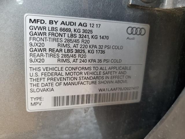 2018 Audi Q7 Premium Plus VIN: WA1LAAF70JD027417 Lot: 62324404