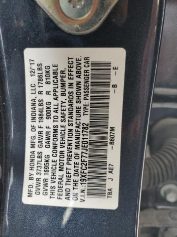 2018 HONDA CIVIC EX - 19XFC2F77JE011782
