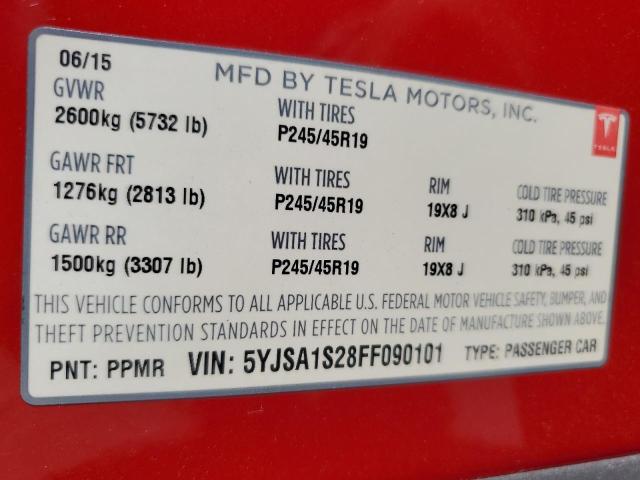 2015 Tesla Model S 70D VIN: 5YJSA1S28FF090101 Lot: 61200984