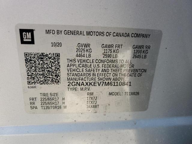 2021 CHEVROLET EQUINOX LT 2GNAXKEV7M6110841  63888414