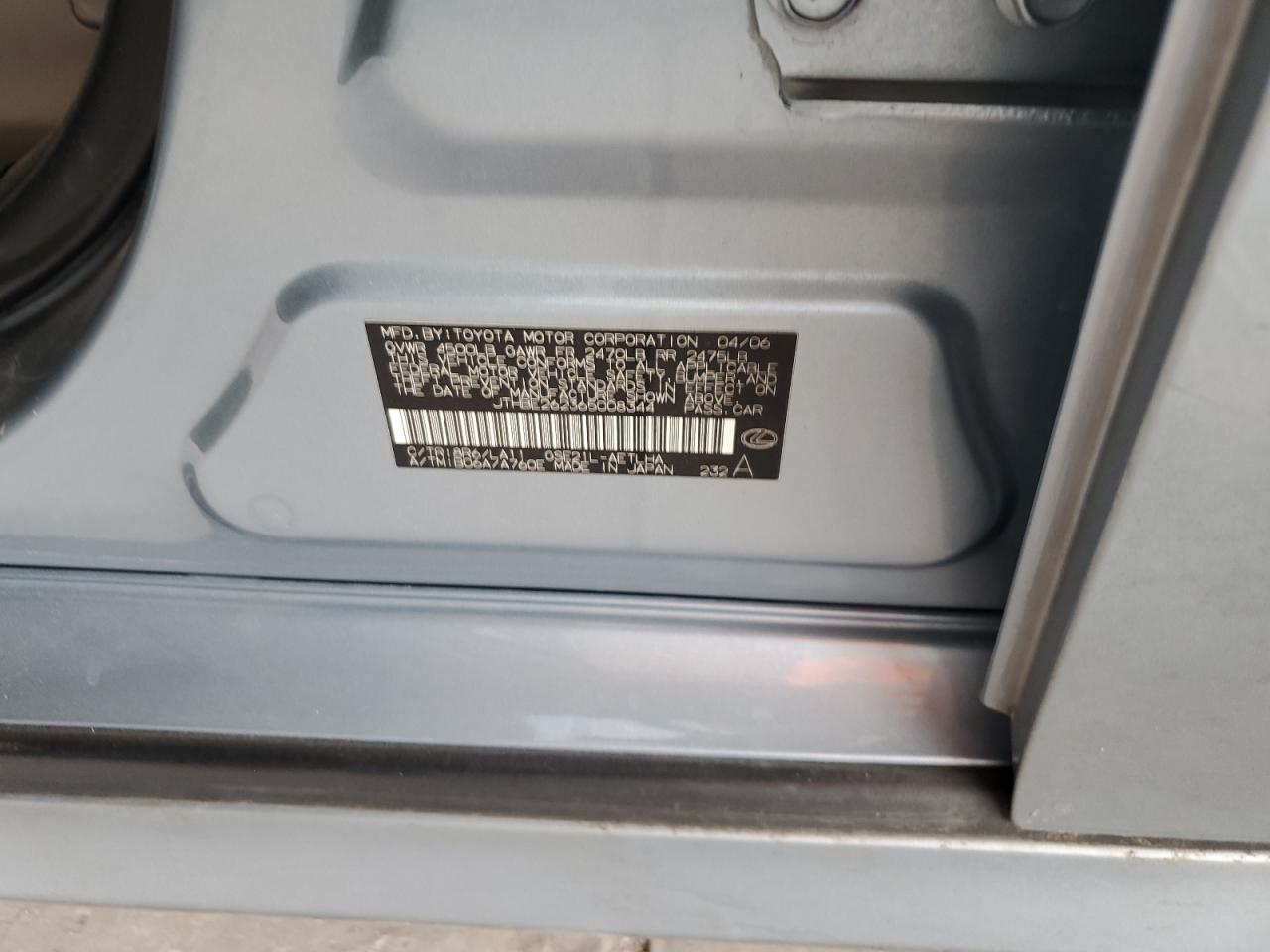 JTHBE262365008344 2006 Lexus Is 350