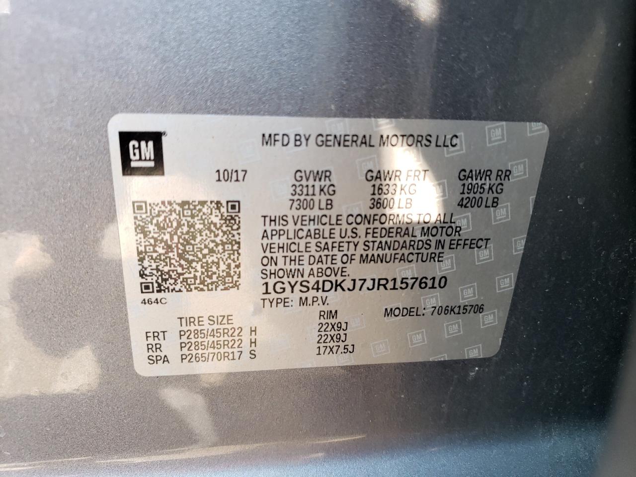 1GYS4DKJ7JR157610 2018 Cadillac Escalade Platinum