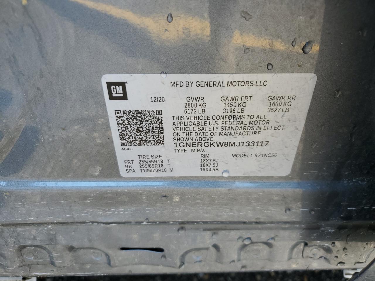 1GNERGKW8MJ133117 2021 Chevrolet Traverse Lt