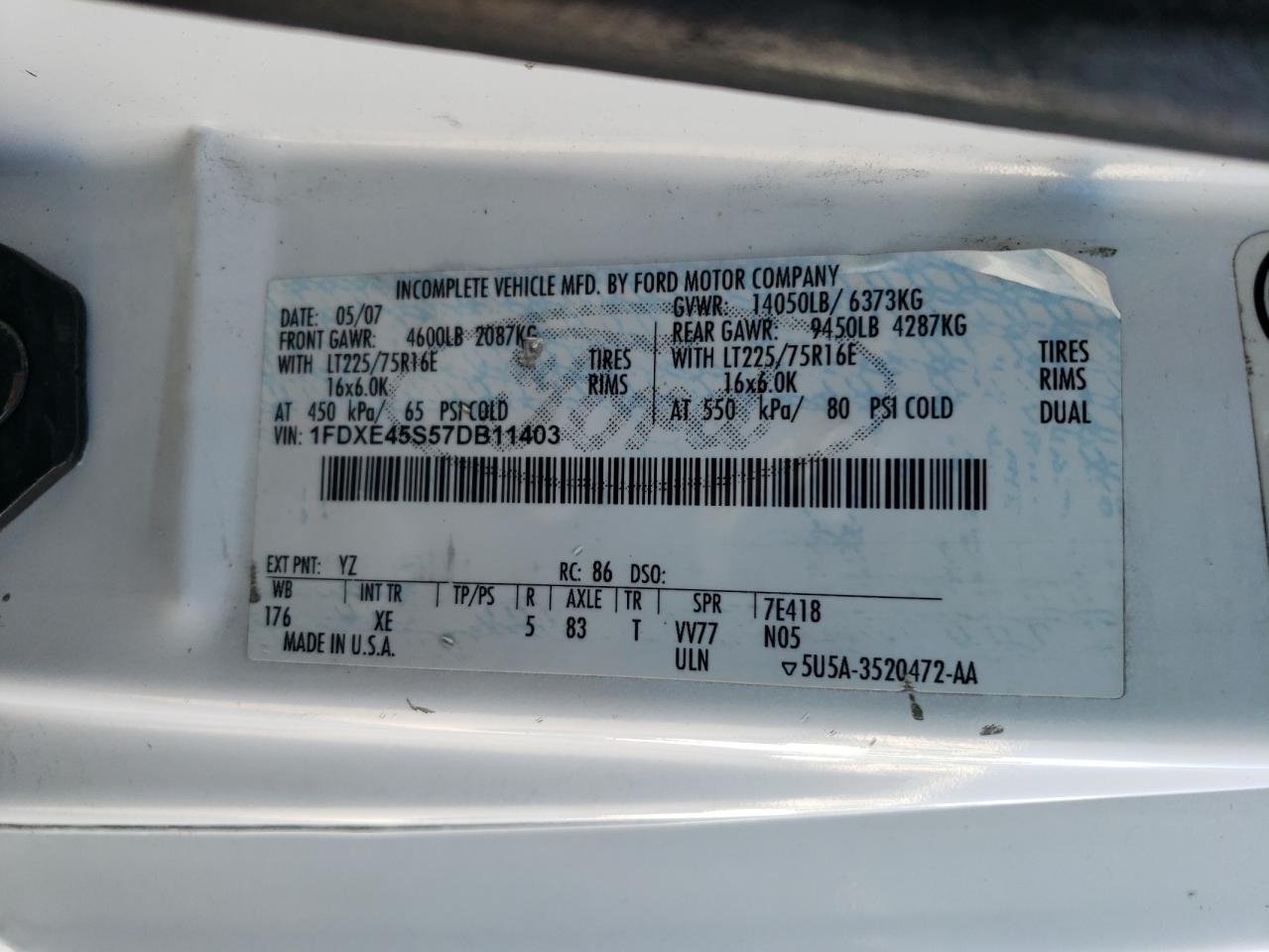 1FDXE45S57DB11403 2007 Ford Econoline E450 Super Duty Cutaway Van