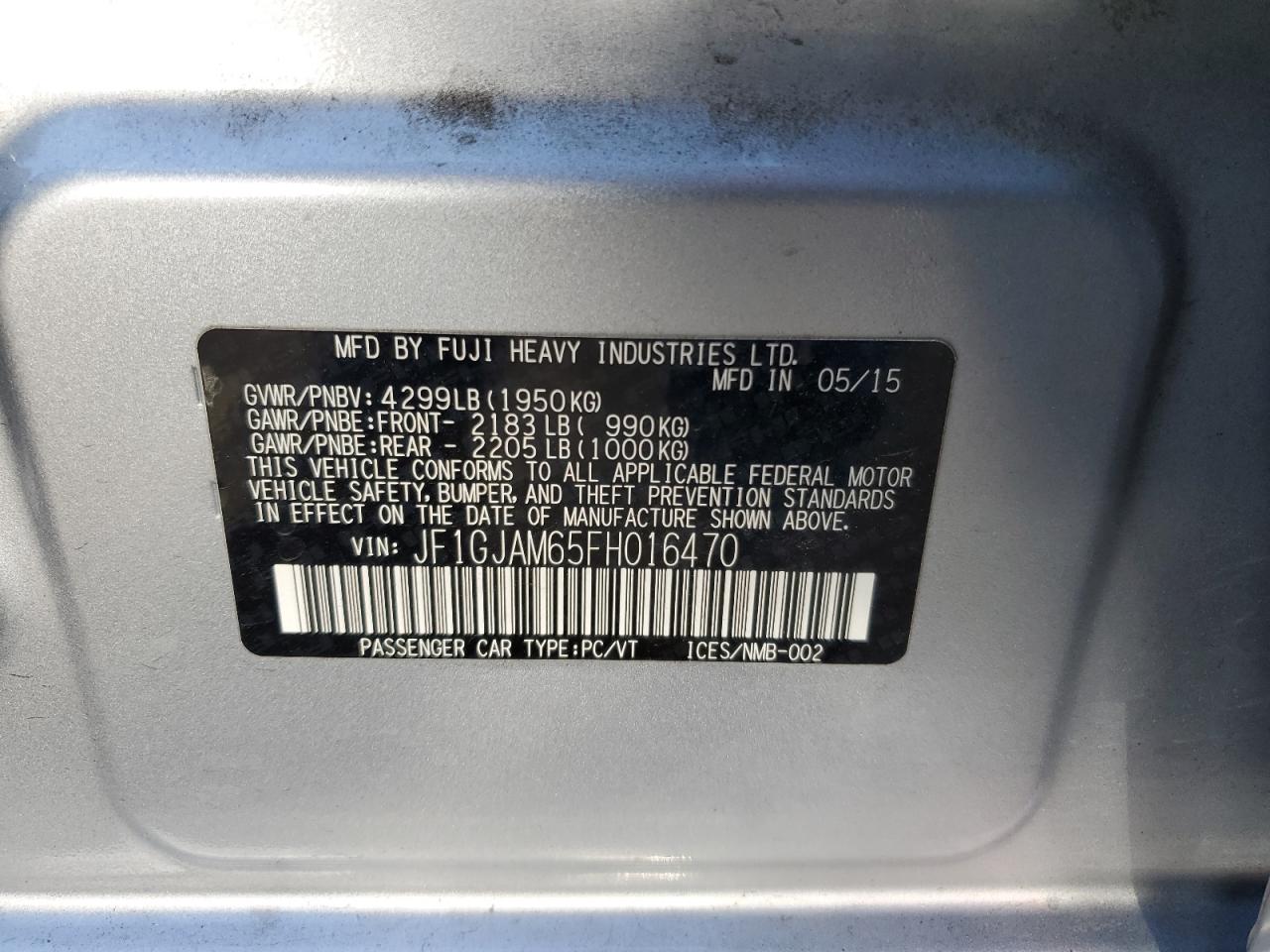 JF1GJAM65FH016470 2015 Subaru Impreza Limited