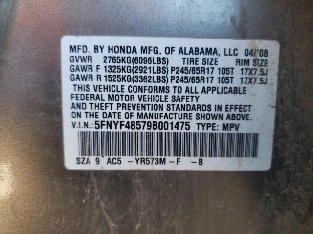 2009 Honda Pilot Exl VIN: 5FNYF48579B001475 Lot: 61626494