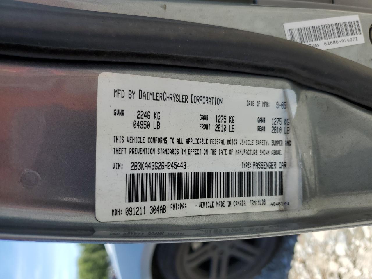 2B3KA43G26H245443 2006 Dodge Charger Se