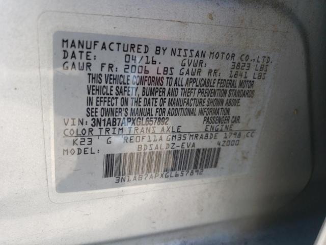 VIN 3N1AB7APXGL657892 2016 Nissan Sentra, S no.12