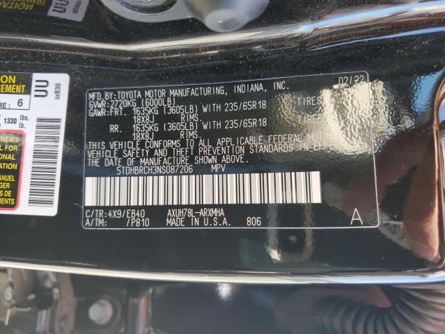 2022 Toyota Highlander Hybrid Xle VIN: 5TDHBRCH3NS087206 Lot: 60975134