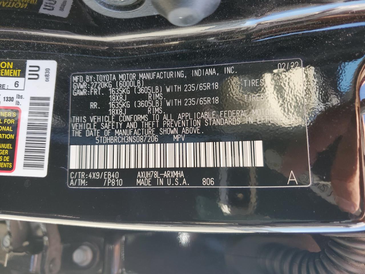 5TDHBRCH3NS087206 2022 Toyota Highlander Hybrid Xle