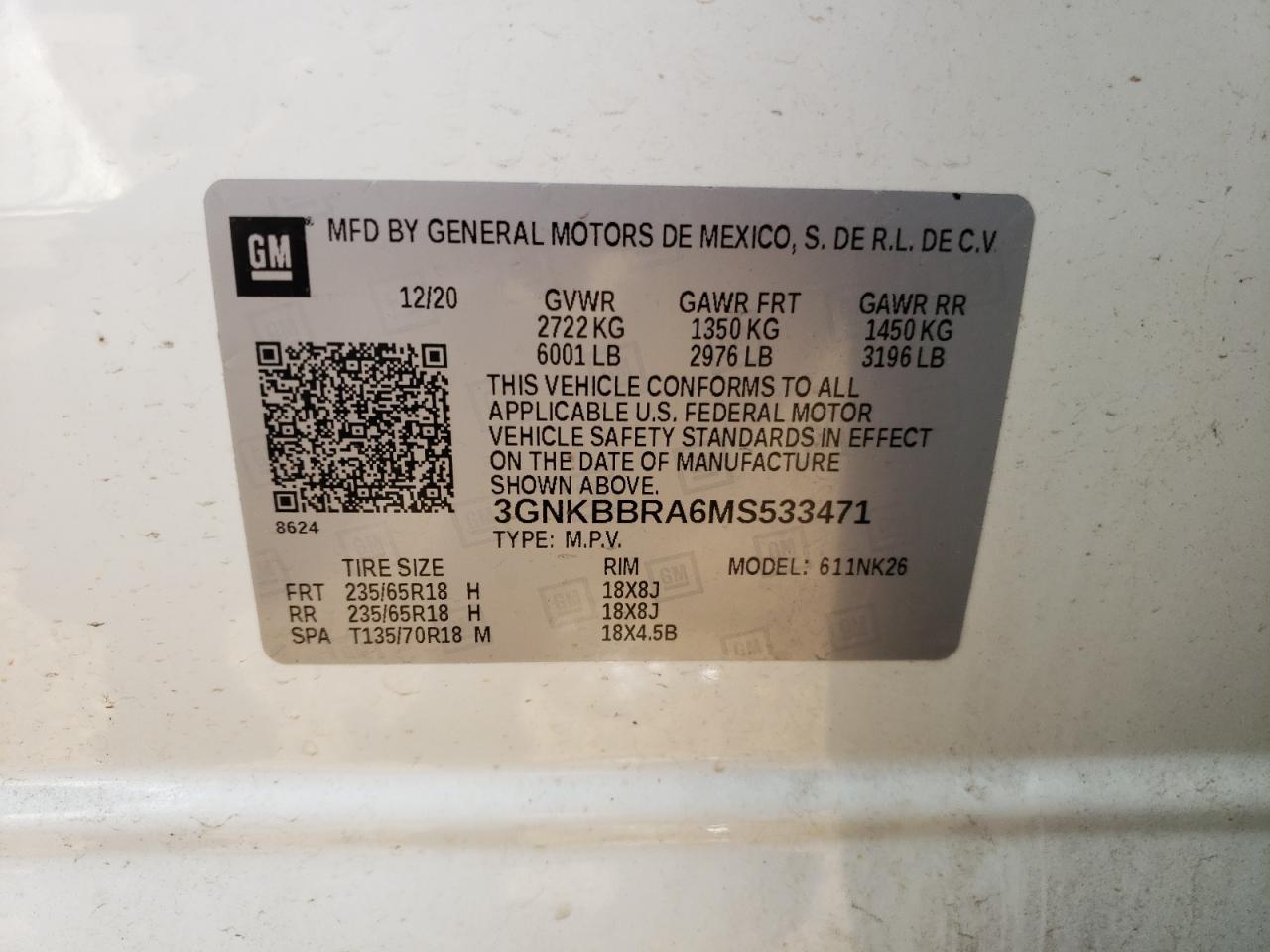 3GNKBBRA6MS533471 2021 Chevrolet Blazer 1Lt