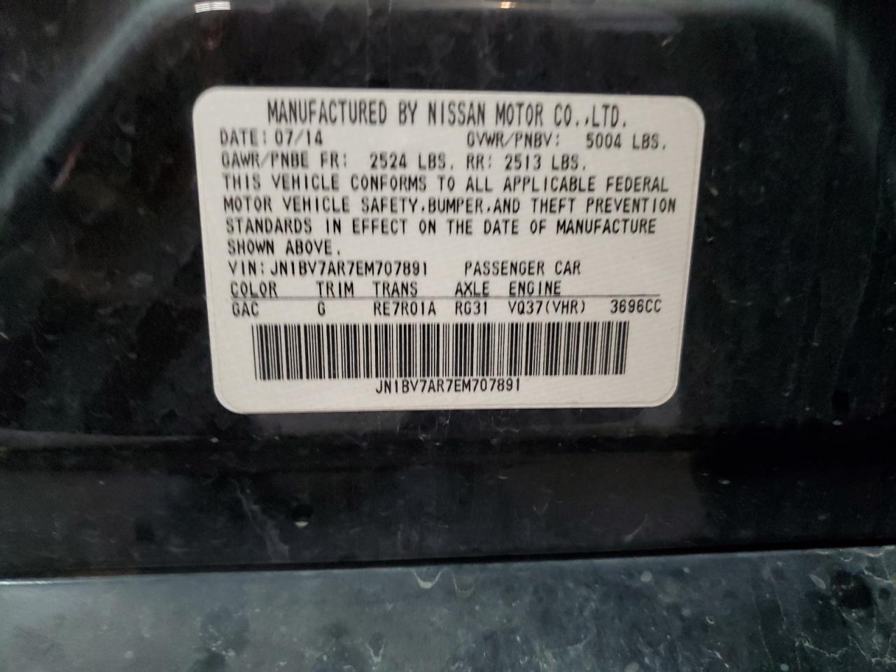 JN1BV7AR7EM707891 2014 Infiniti Q50 Base