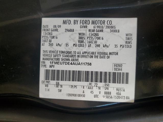 2010 Ford Explorer Xlt VIN: 1FMEU7DE4AUA11758 Lot: 63253964