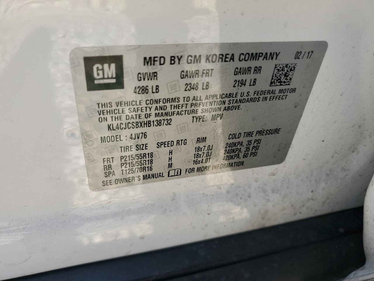 KL4CJCSBXHB138732 2017 Buick Encore Essence