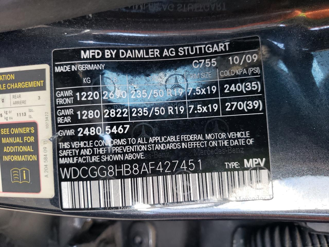 WDCGG8HB8AF427451 2010 Mercedes-Benz Glk 350 4Matic