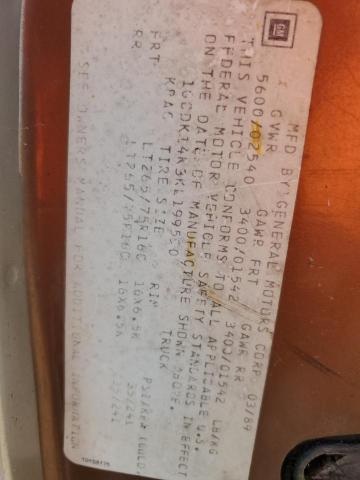 1989 Chevrolet Gmt-400 K1500 VIN: 1GCDK14K3KE199550 Lot: 61469144