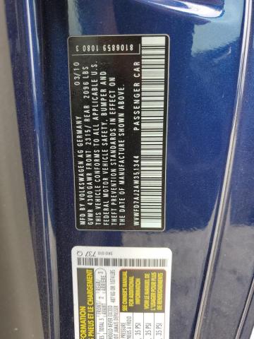 2010 Volkswagen Gti VIN: WVWFD7AJ2AW351344 Lot: 62784974