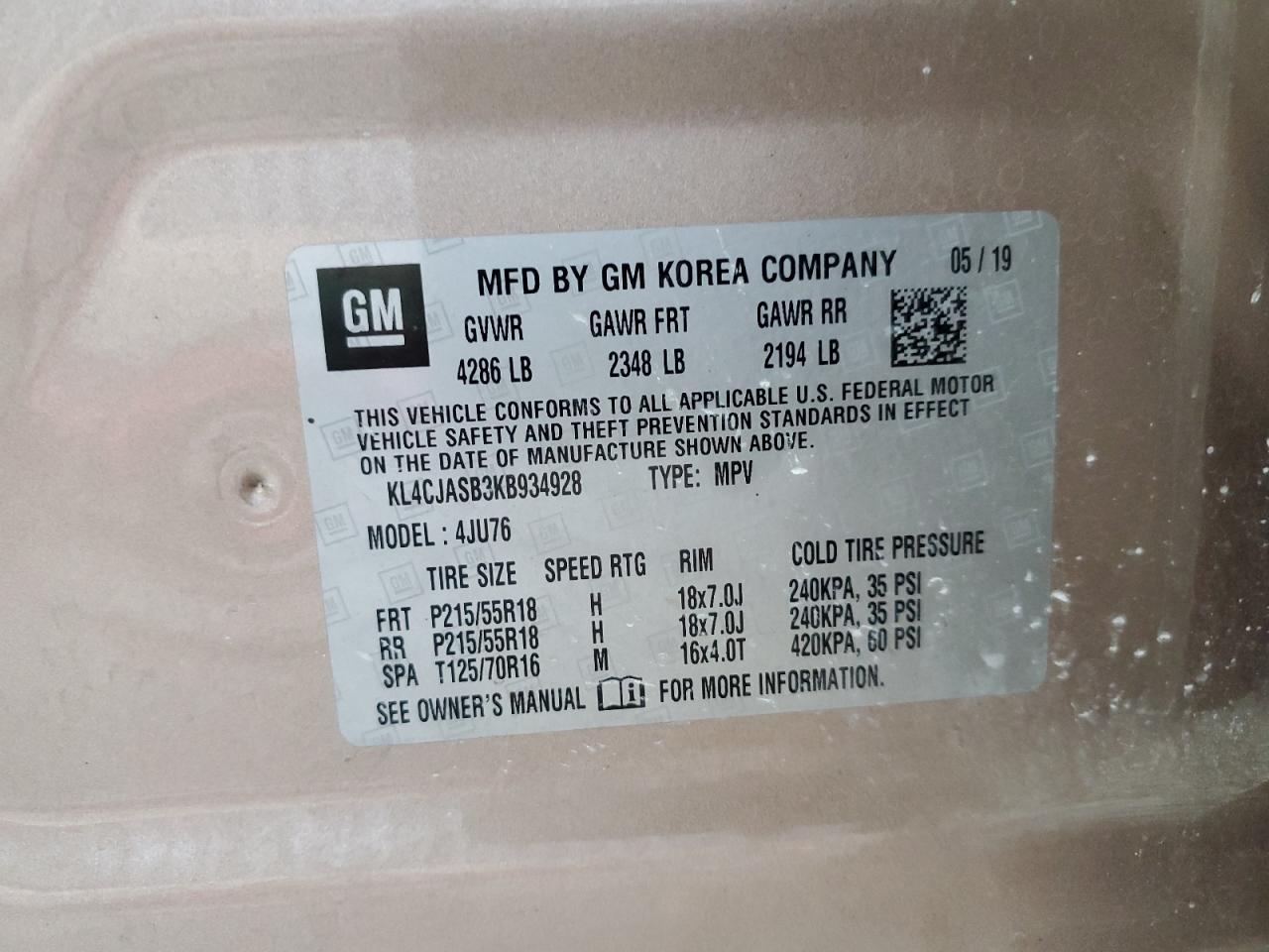 KL4CJASB3KB934928 2019 Buick Encore Preferred