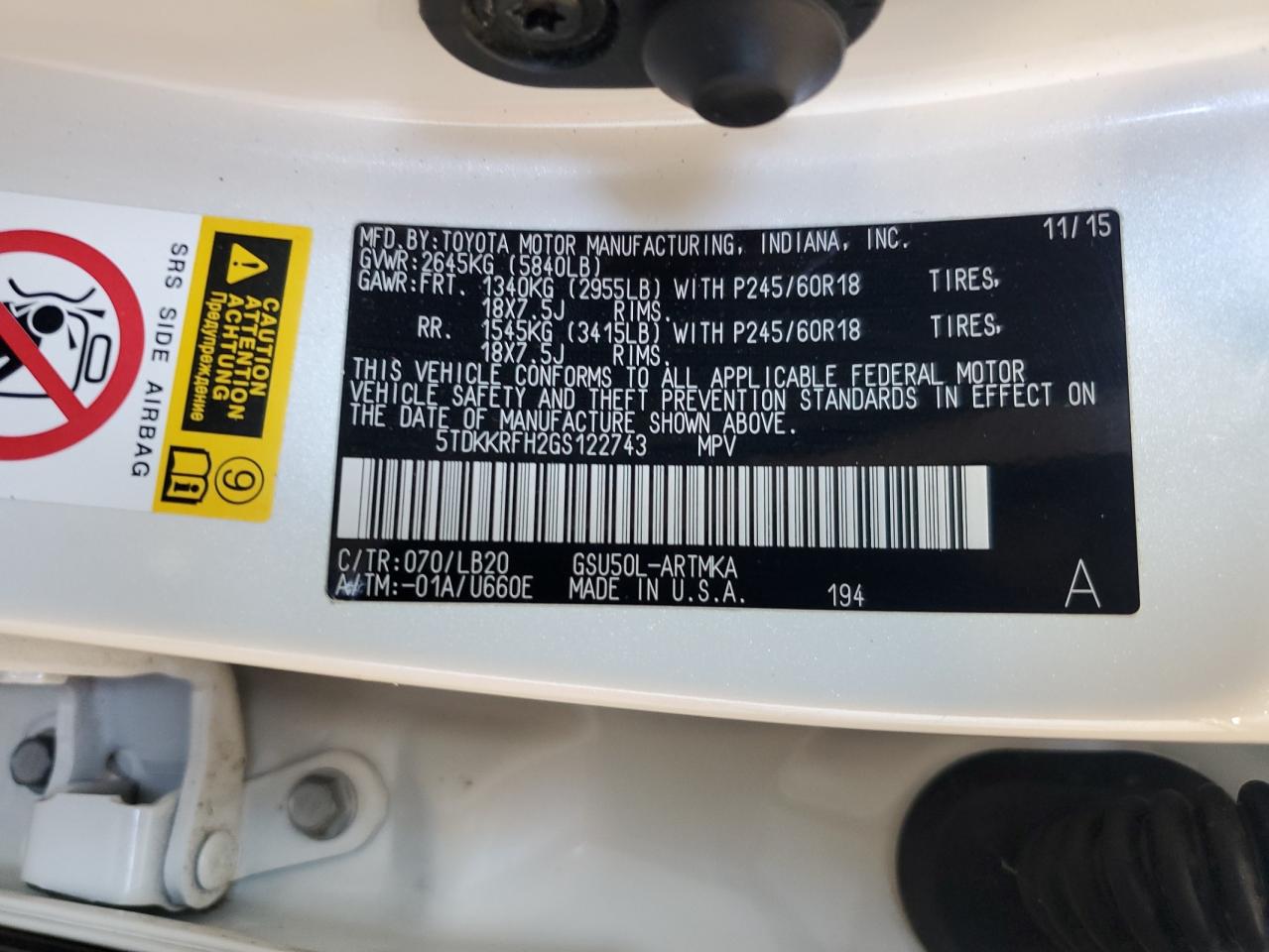 5TDKKRFH2GS122743 2016 Toyota Highlander Xle