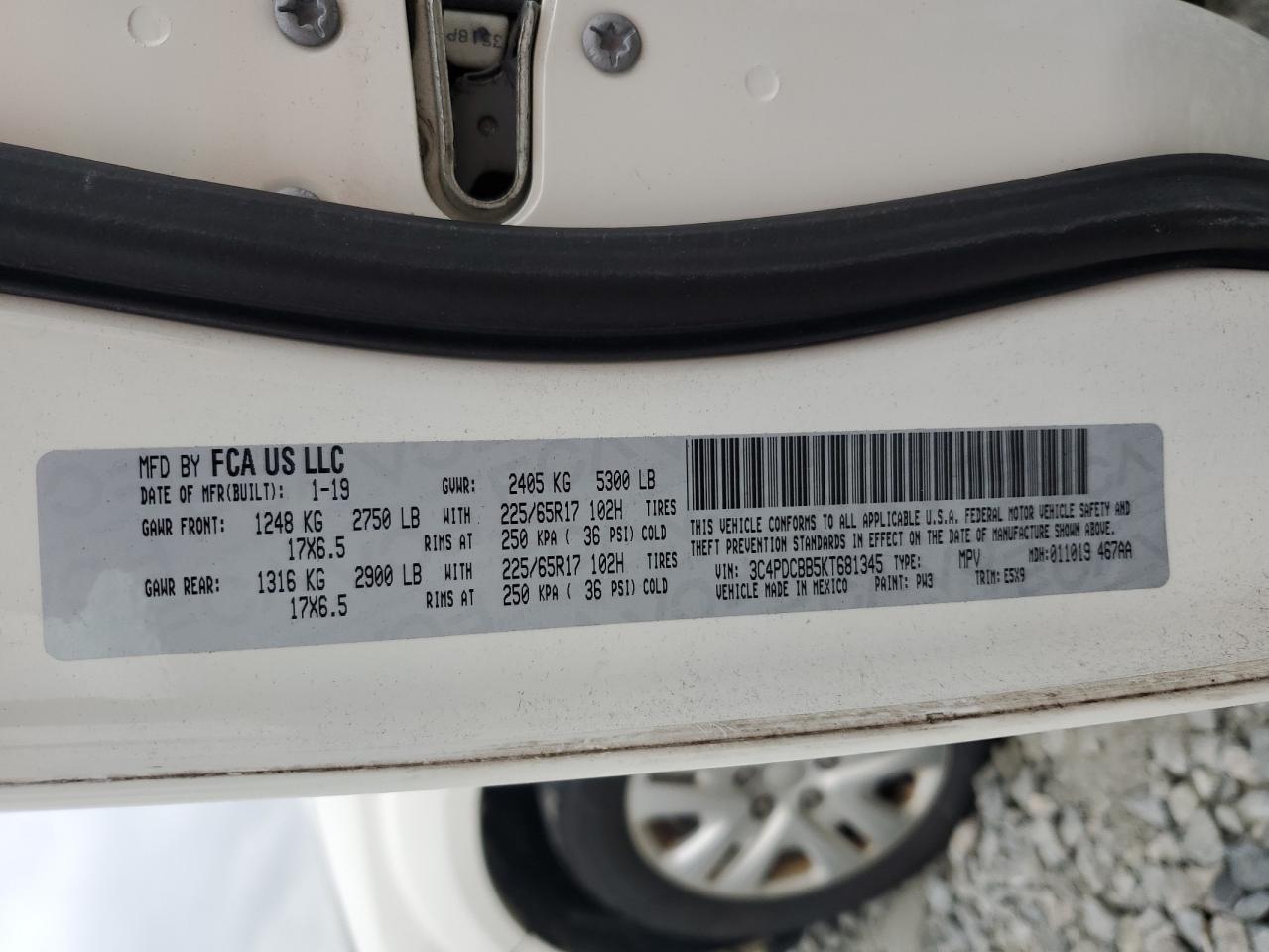 3C4PDCBB5KT681345 2019 Dodge Journey Se