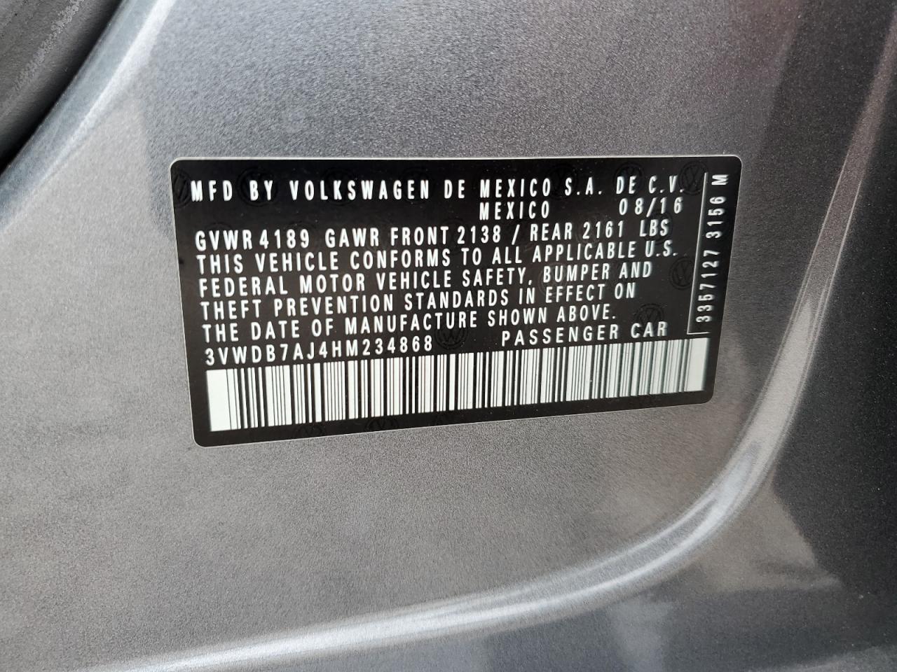 3VWDB7AJ4HM234868 2017 Volkswagen Jetta Se