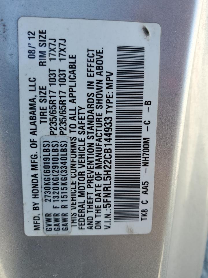 5FNRL5H22CB144933 2012 Honda Odyssey Lx
