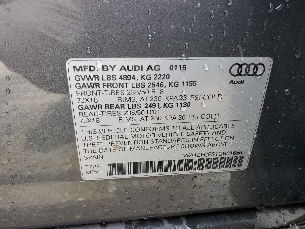 WA1EFCFS1GR016562 2016 Audi Q3 Premium Plus