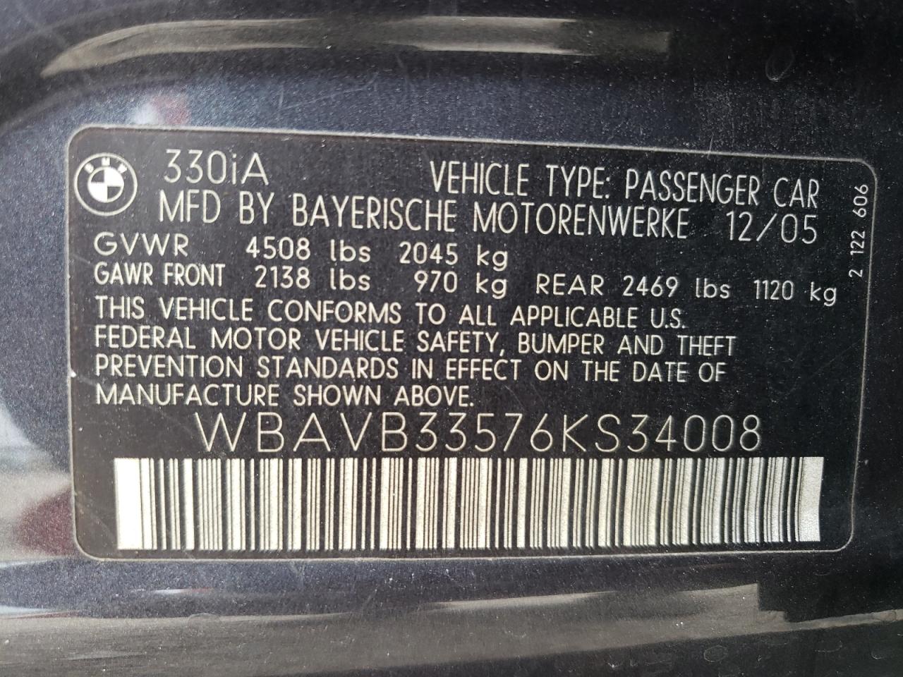 WBAVB33576KS34008 2006 BMW 330 I