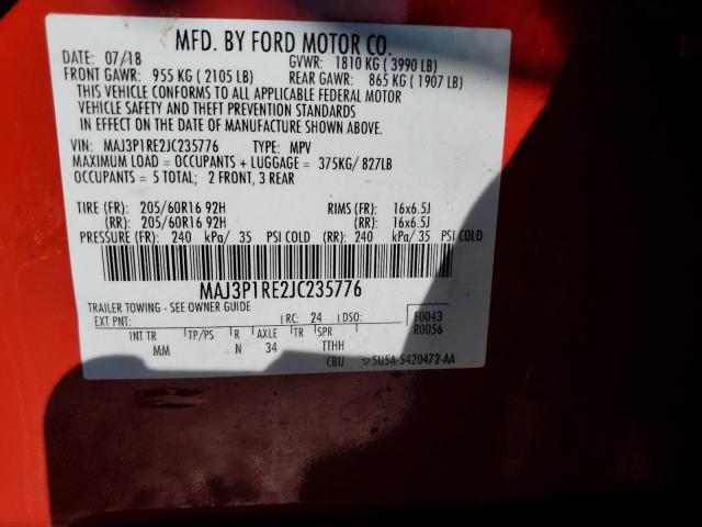 2018 Ford Ecosport S VIN: MAJ3P1RE2JC235776 Lot: 59961194