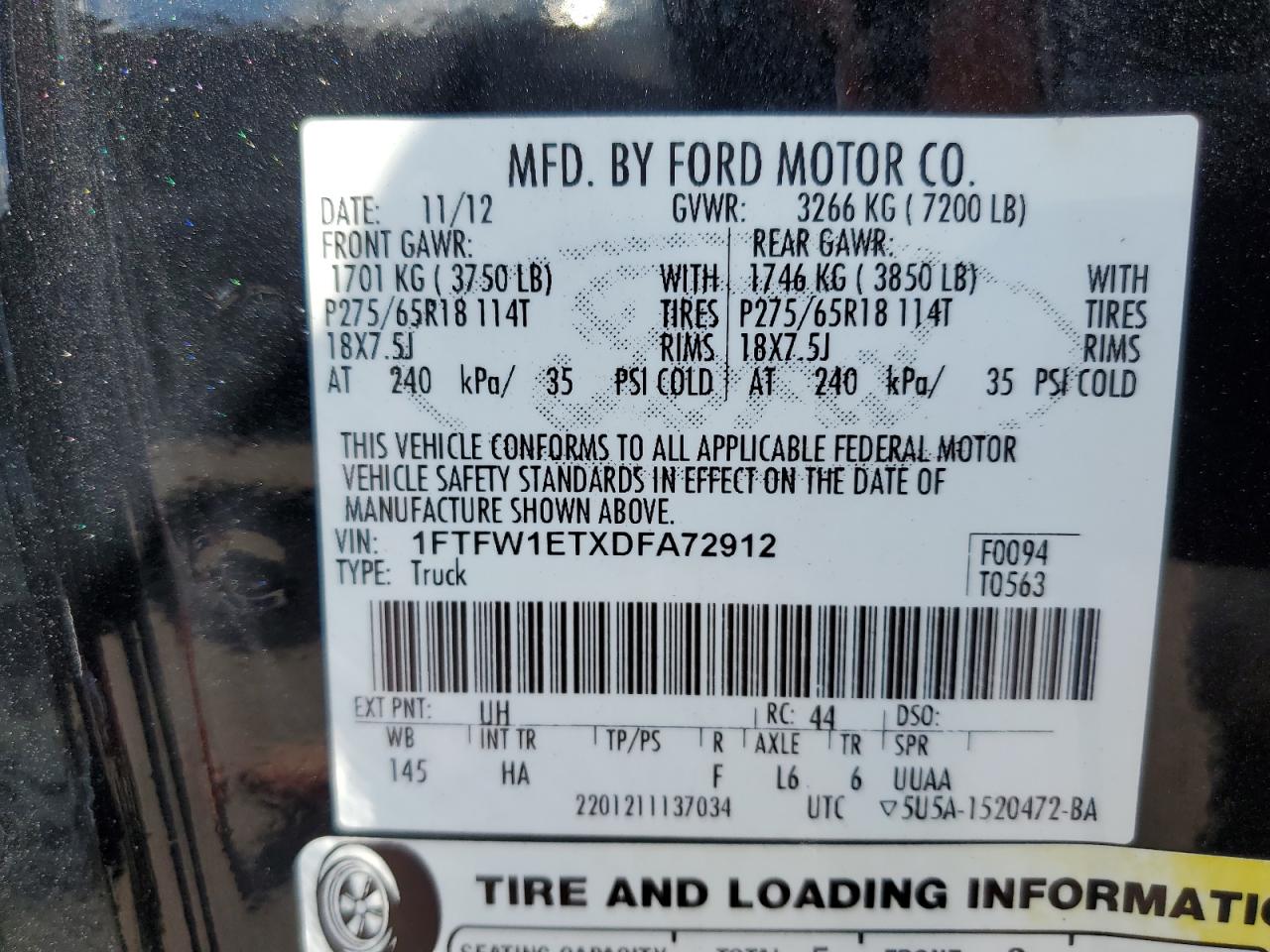 1FTFW1ETXDFA72912 2013 Ford F150 Supercrew