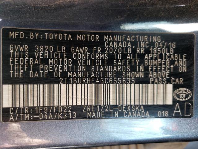 2016 TOYOTA COROLLA L - 2T1BURHE4GC655635