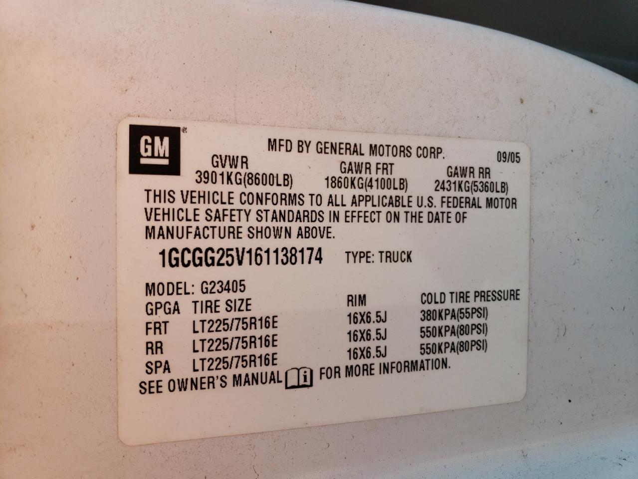 1GCGG25V161138174 2006 Chevrolet Express G2500