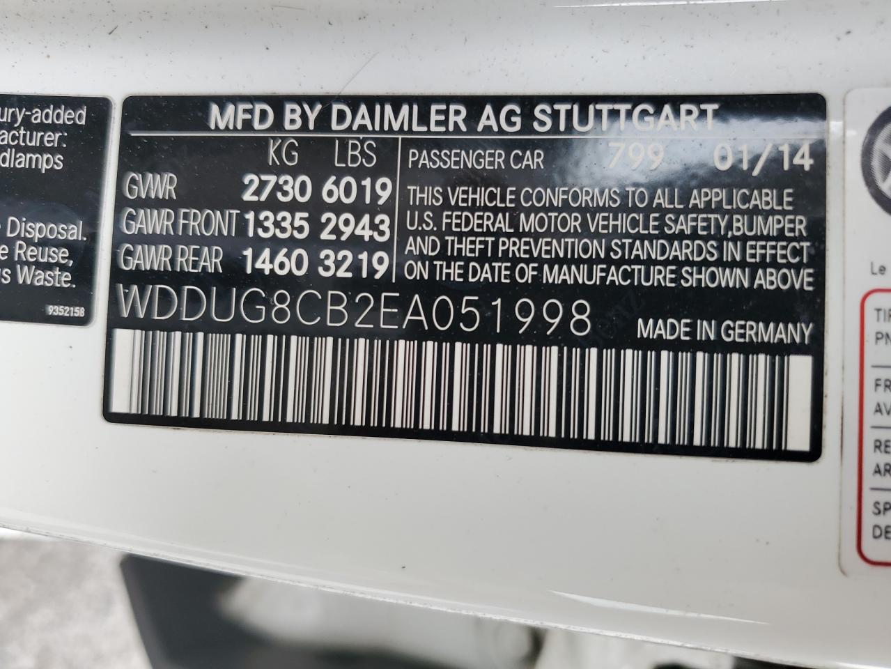 WDDUG8CB2EA051998 2014 Mercedes-Benz S 550