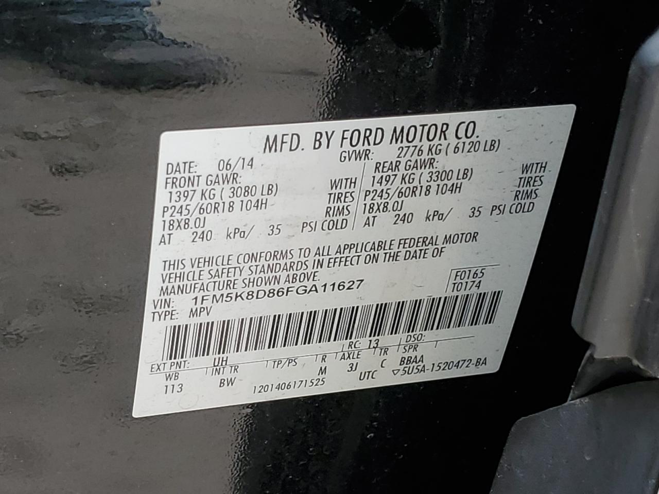 1FM5K8D86FGA11627 2015 Ford Explorer Xlt