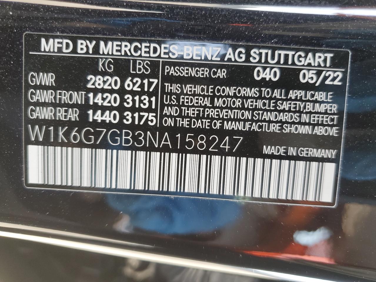 W1K6G7GB3NA158247 2022 Mercedes-Benz S 580 4Matic