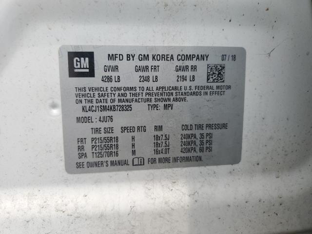 2019 Buick Encore Sport Touring VIN: KL4CJ1SM4KB728325 Lot: 63103334