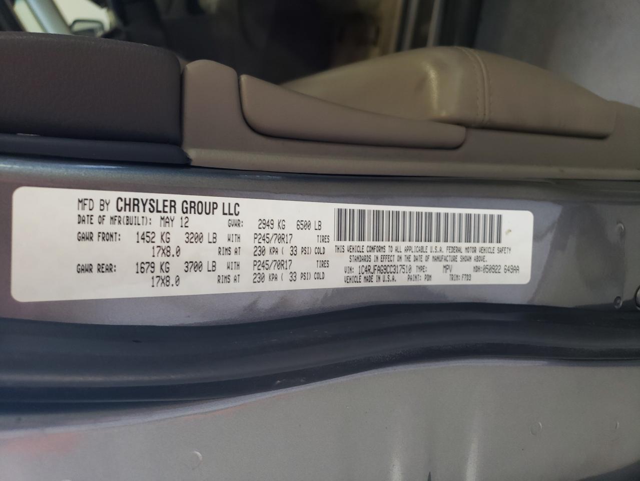 1C4RJFAG9CC317510 2012 Jeep Grand Cherokee Laredo