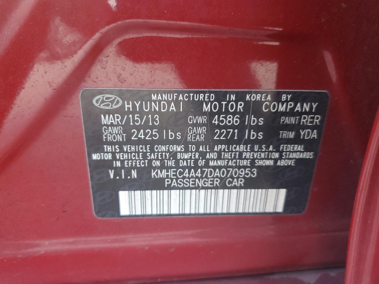 KMHEC4A47DA070953 2013 Hyundai Sonata Hybrid