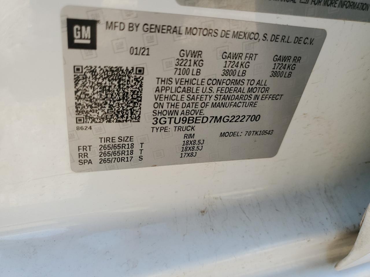 3GTU9BED7MG222700 2021 GMC Sierra K1500 Sle