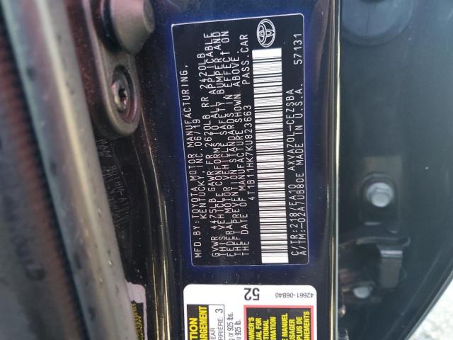 VIN 4T1B11HK7KU823663 2019 Toyota Camry, L no.12