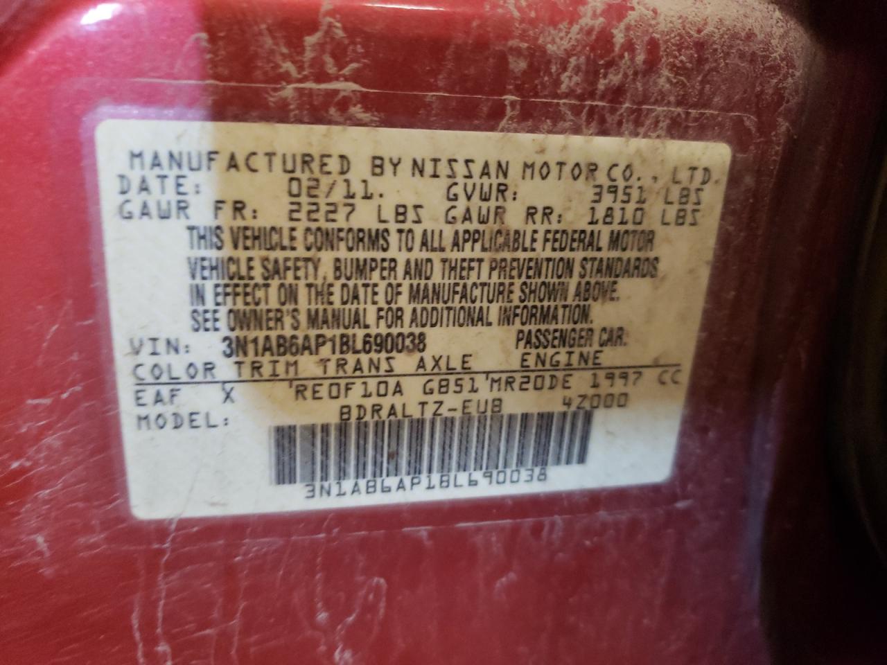 3N1AB6AP1BL690038 2011 Nissan Sentra 2.0