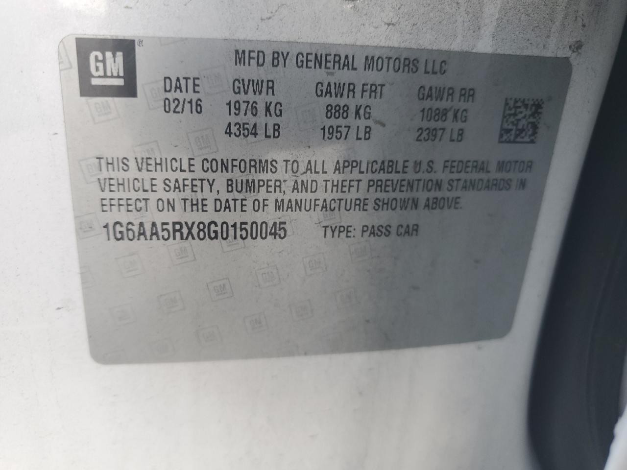 1G6AA5RX8G0150045 2016 Cadillac Ats