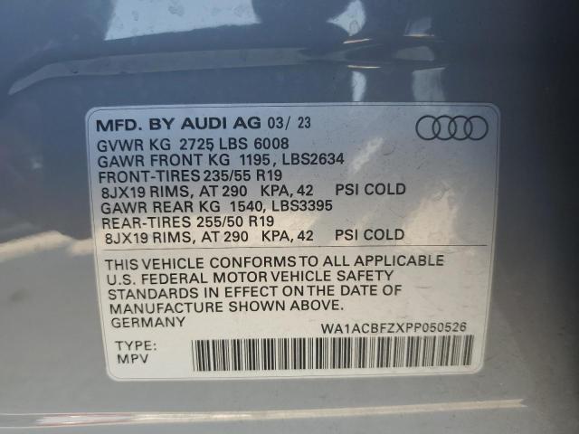 2023 Audi Q4 E-Tron Premium VIN: WA1ACBFZXPP050526 Lot: 62494054